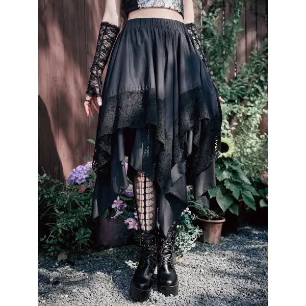 Floerns Women's Vintage Floral Sheer Mesh High Waist Asymmetrical Hem Solid Skirt