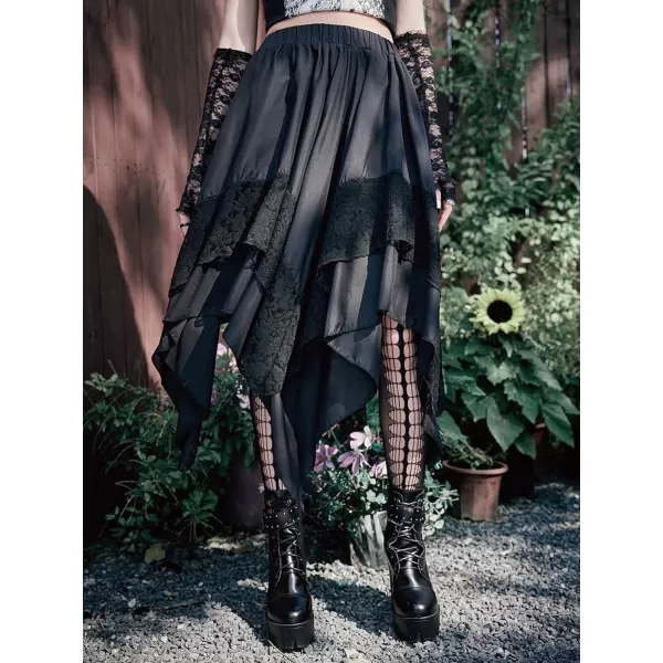 Floerns Women's Vintage Floral Sheer Mesh High Waist Asymmetrical Hem Solid Skirt