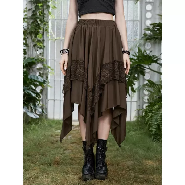 Floerns Women's Vintage Floral Sheer Mesh High Waist Asymmetrical Hem Solid Skirt