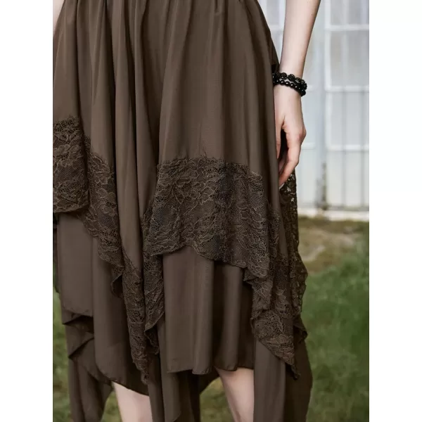 Floerns Women's Vintage Floral Sheer Mesh High Waist Asymmetrical Hem Solid Skirt