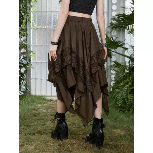 Floerns Women's Vintage Floral Sheer Mesh High Waist Asymmetrical Hem Solid Skirt
