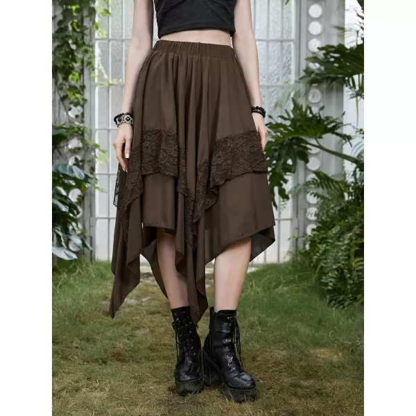Floerns Women's Vintage Floral Sheer Mesh High Waist Asymmetrical Hem Solid Skirt