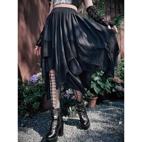 Floerns Women's Vintage Floral Sheer Mesh High Waist Asymmetrical Hem Solid Skirt
