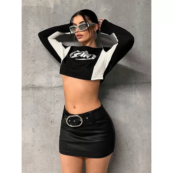 Floerns Women's Y2K Skirt Low Waist Buckle Belted Streetwear Bodycon Mini Skirt