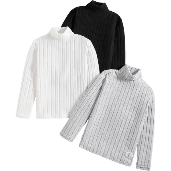 Floerns Boy's 3 Pcs Simple Rib Knit Top Mock Neck Long Sleeve Basic Tee Shirt
