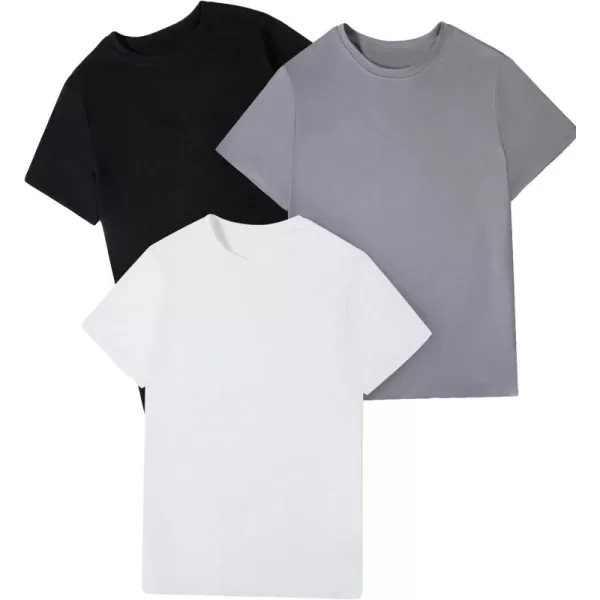 Floerns Boys 3 Pcs Solid Basic Patchwork Loose Crewneck Short Sleeve Tee Shirt