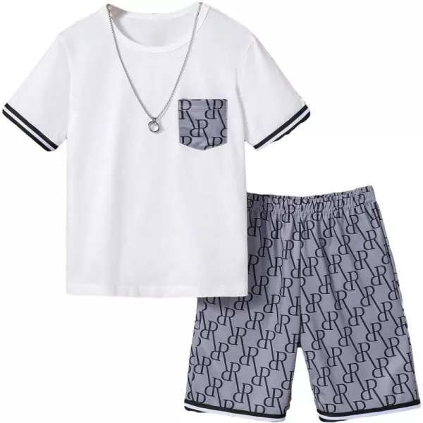 Floerns Boys Contrast Trim Tee Shirt Allover Print Shorts Set 2 Piece Outfit