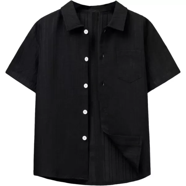 Floerns Boy's Letter Patched Short Sleeve Lapel Collar Button Down Shirt Top