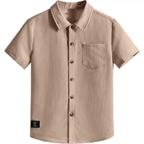 Floerns Boy's Letter Patched Short Sleeve Lapel Collar Button Down Shirt Top
