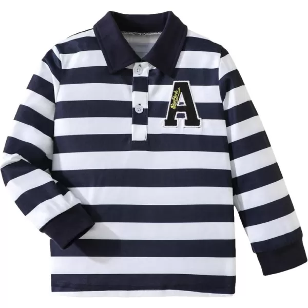 Floerns Boys Striped Print Long Sleeve Collar Neck Letter Embroidery Shirt Top