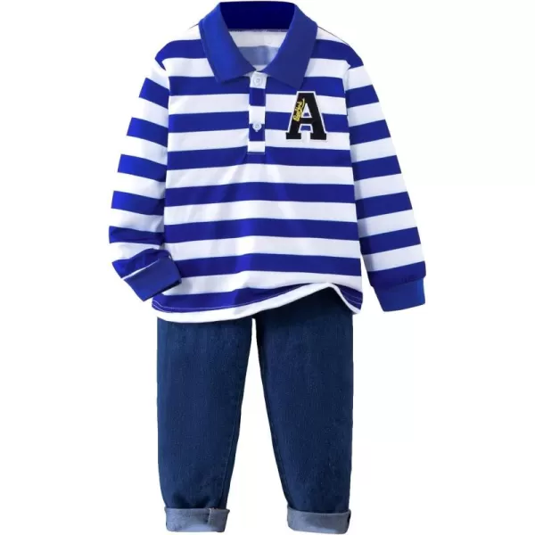 Floerns Boys Striped Print Long Sleeve Collar Neck Letter Embroidery Shirt Top