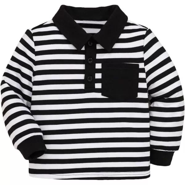 Floerns Boy's Striped Print Long Sleeve Patched Pocket Collar Neck Shirt Top