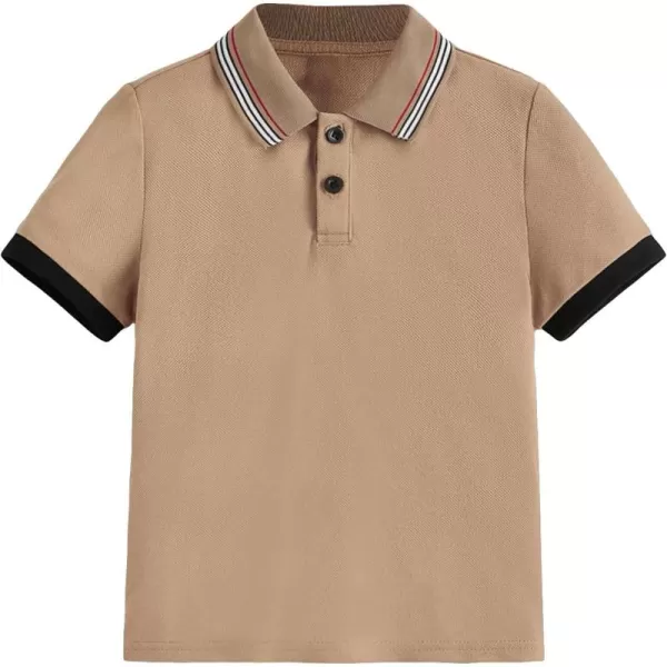 Floerns Boy's Striped Trim Short Sleeve Collar Neck Button Front Shirts Tops