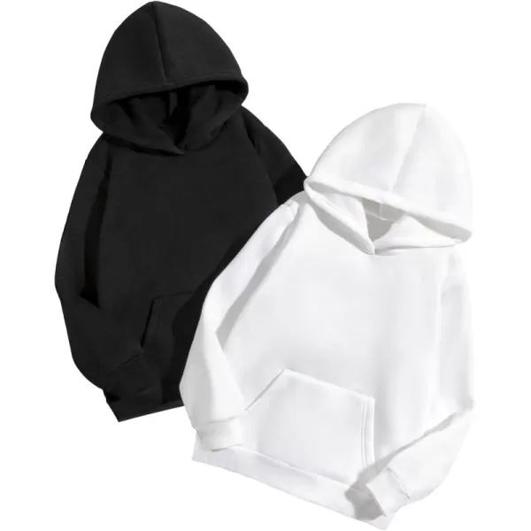Floerns Girls 2 Pcs Solid Fleece Hoodie Kangaroo Pocket Long Sleeve Sweatshirt