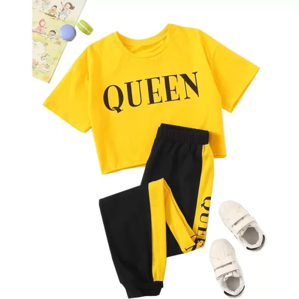 Floerns Girls 2 Piece Letter Graphic Short Sleeve Crop Top and Legging Set