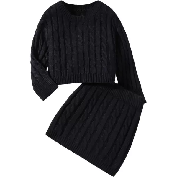 Floerns Girl's 2 Piece Outfit Cable Knit Sweaters Pullover with Skirt Set