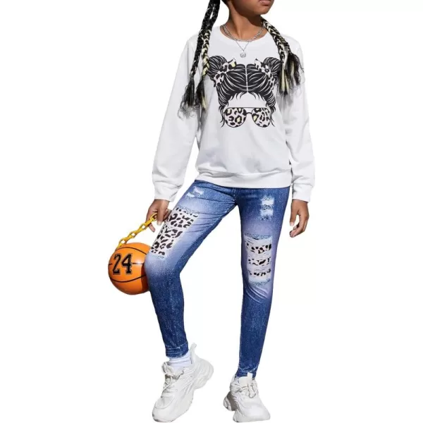 Floerns Girl's 2 Piece Outfit Long Sleeve Sweatshirt with Denim Pants Set