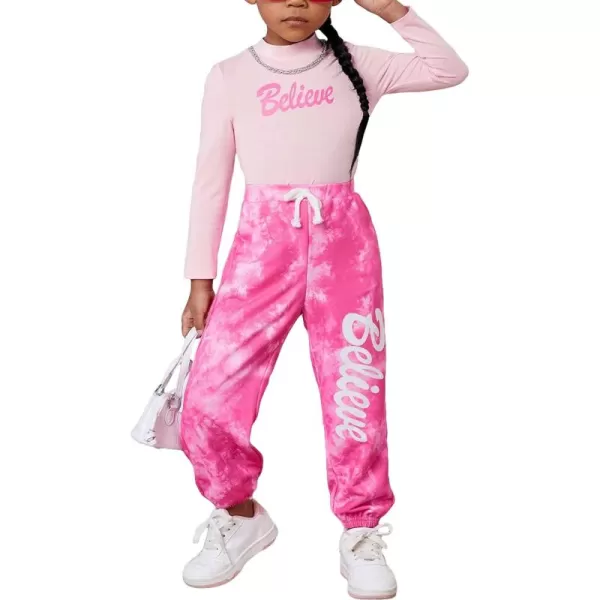 Floerns Girl's 2 Piece Outfit Long Sleeve Tee and Tie Dye Sweatpants Set