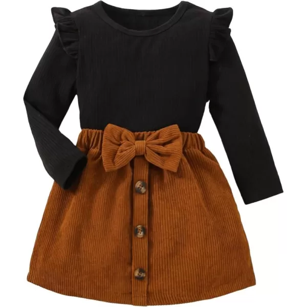 Floerns Girl's 2 Piece Outfit Ruffle Trim Long Sleeve Tee Corduroy Skirt Set