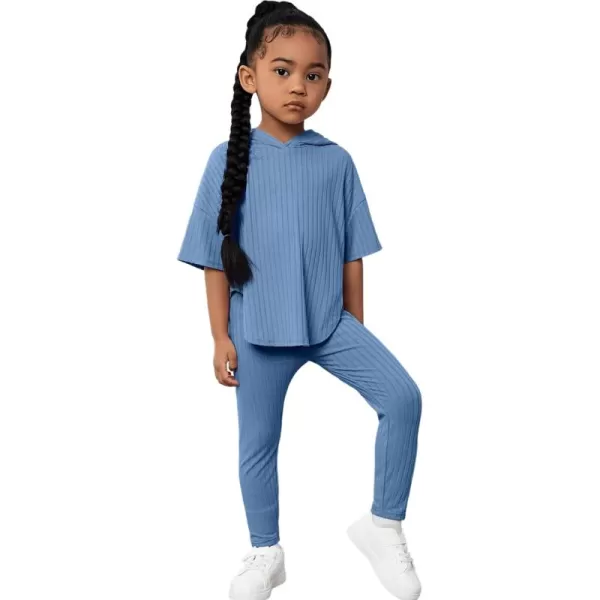 Floerns Girls 2 Piece Outfit Solid Hooded Tee Shirt with Leggings Pants Set