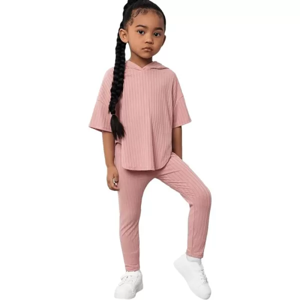 Floerns Girls 2 Piece Outfit Solid Hooded Tee Shirt with Leggings Pants Set