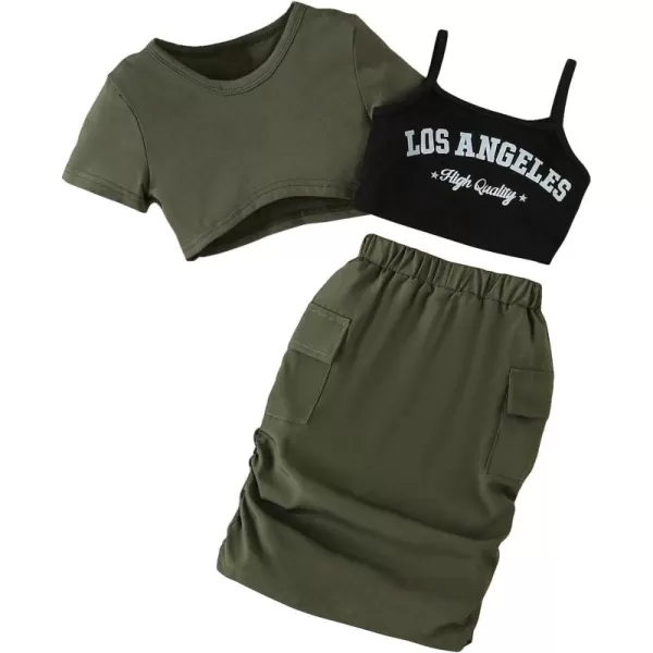 Floerns Girl's 3 Piece Outfit Letter Print Camisole Skirt Set with Tee Shirt