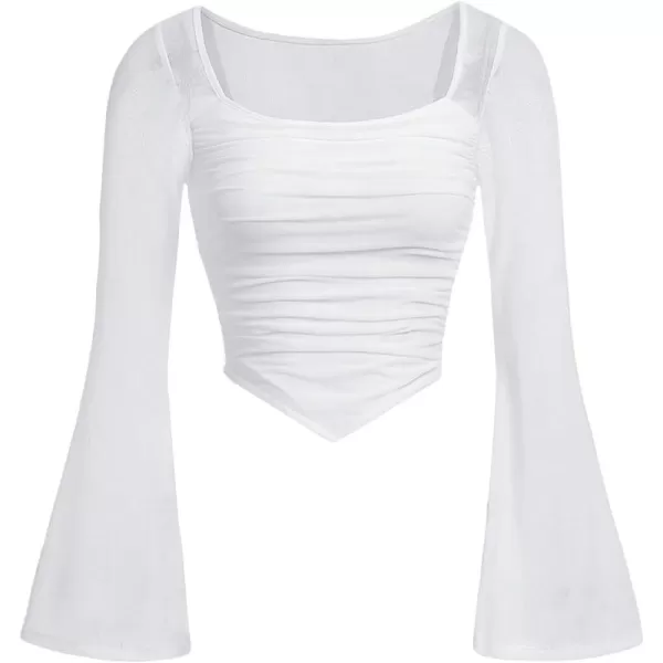 Floerns Girls Bell Long Sleeve Square Neck Asymmetrical Hem Solid Tee Shirt