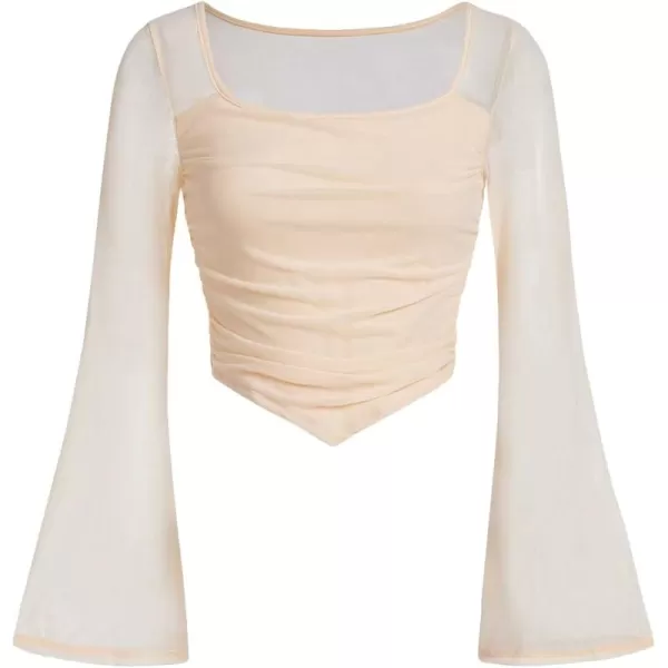 Floerns Girls Bell Long Sleeve Square Neck Asymmetrical Hem Solid Tee Shirt