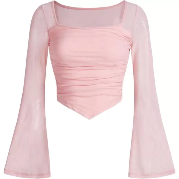 Floerns Girls Bell Long Sleeve Square Neck Asymmetrical Hem Solid Tee Shirt