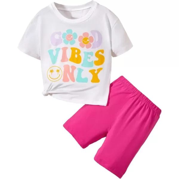 Floerns Girls Graphic Print Short Sleeve T Shirt and Shorts Sets Two Piece Outfit