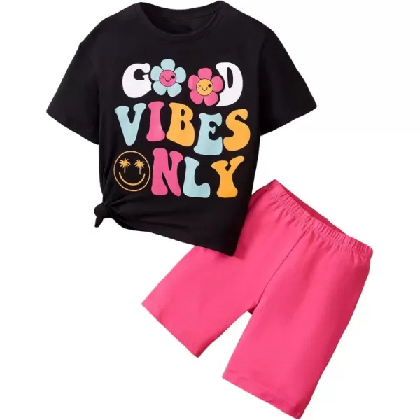 Floerns Girls Graphic Print Short Sleeve T Shirt and Shorts Sets Two Piece Outfit