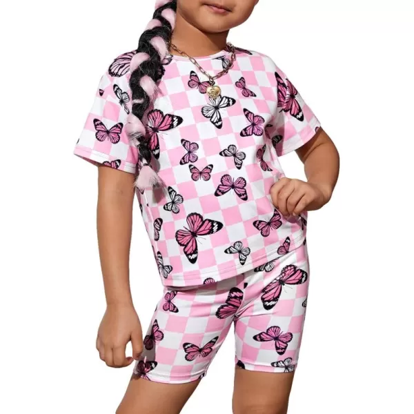 Floerns Girl's Graphic Print Short Sleeve Tee Shirt Biker Shorts Set 2 Piece Outfit