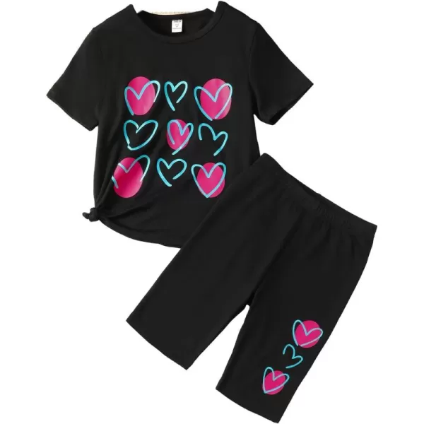 Floerns Girl's Graphic Print Short Sleeve Tee Shirt with Biker Shorts Set