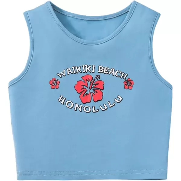 Floerns Girls Graphic Print Sleeveless Round Neck Slim Fit Crop Tank Top