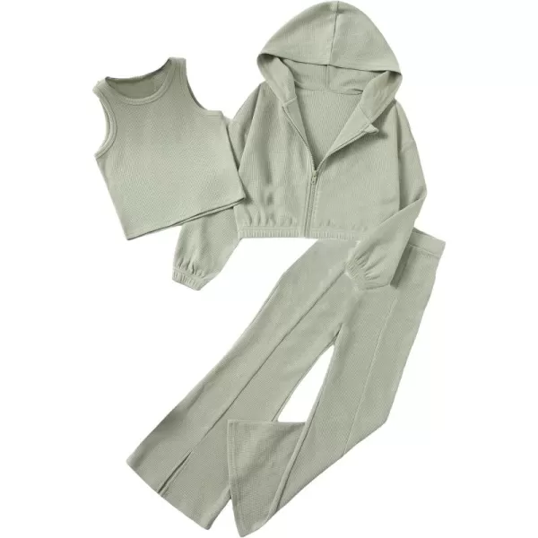 Floerns Girls Long Sleeve Hoodie Tank Split Flare Pants Set Three Piece Outfit