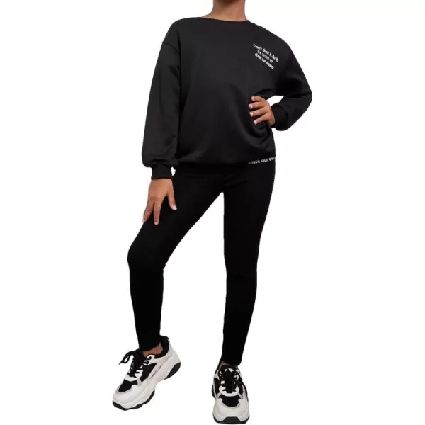 Floerns Girl's Printed Drop Shoulder Sweatshirt and Leggings Set Two Piece Outfit