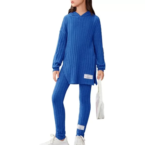 Floerns Girls Rib Knit Hooded Long Sleeve Tee Shirt Leggings Two Piece Outfit