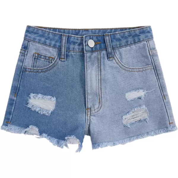 Floerns Girls Ripped Raw Trim Shorts High Waist Straight Leg Denim Shorts