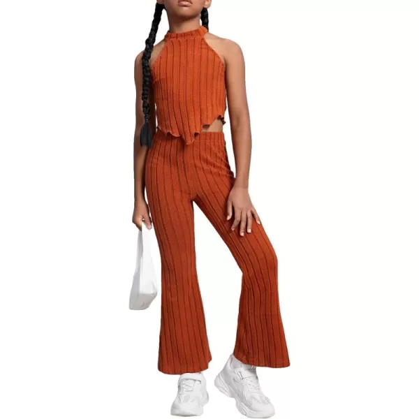 Floerns Girl's Sleeveless Halter Top and Flare Leg Pants Set 2 Piece Outfit