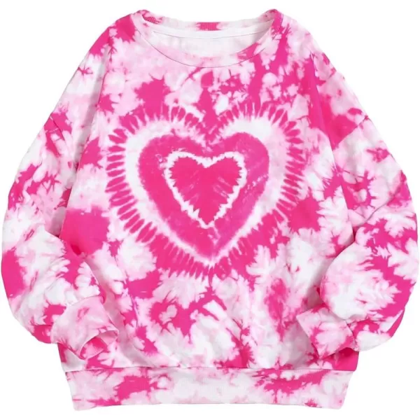 Floerns Girl's Tie Dye Long Sleeve Crewneck Heart Print Sweatshirt Top