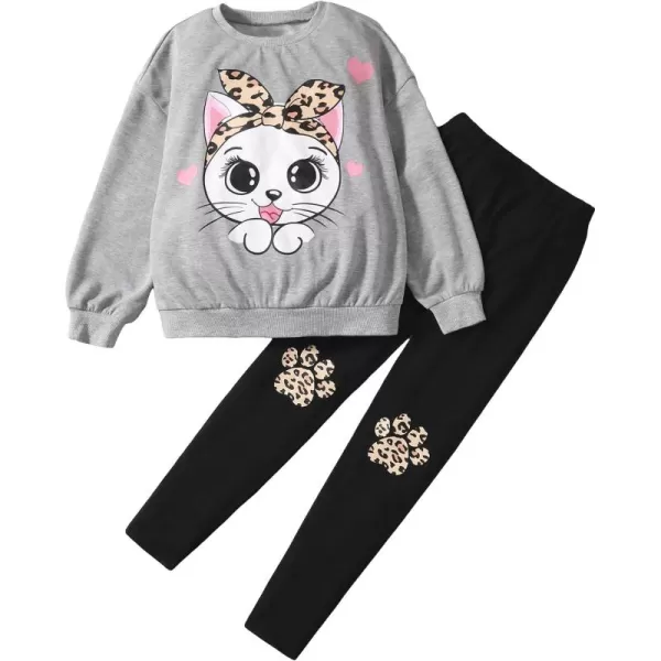 Floerns Girl's Two Piece Outfit Cartoon Print Sweatshirt Top and Leggings Set