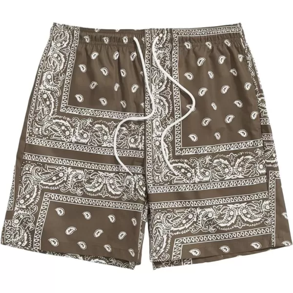 Floerns Men's Boho Tribal Print Drawstring Waist Summer Shorts with Pocket