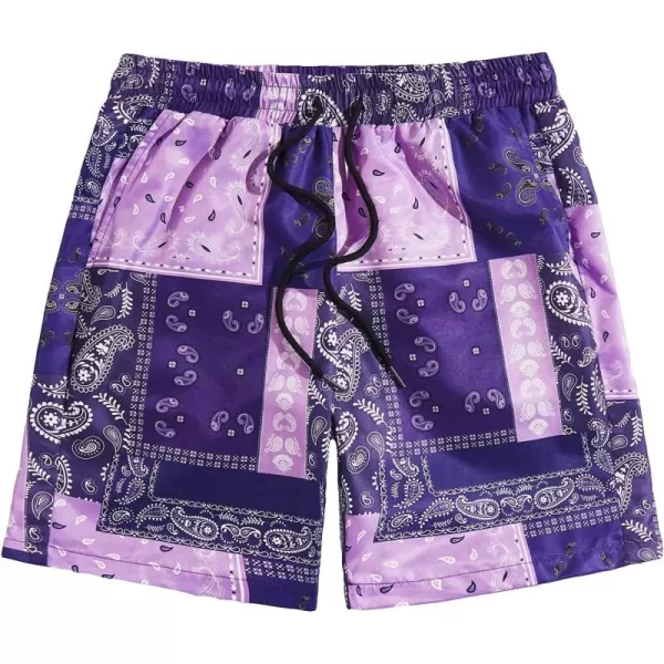 Floerns Men's Boho Tribal Print Drawstring Waist Summer Shorts with Pocket