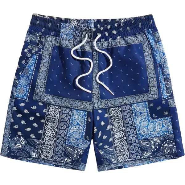 Floerns Men's Boho Tribal Print Drawstring Waist Summer Shorts with Pocket