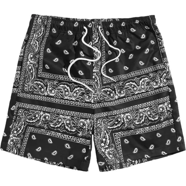 Floerns Men's Boho Tribal Print Drawstring Waist Summer Shorts with Pocket