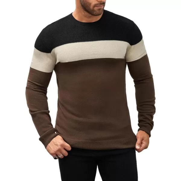 Floerns Men's Casual Colorblock Round Neck Long Sleeve Shirt Thermal Pullover Sweatshirt