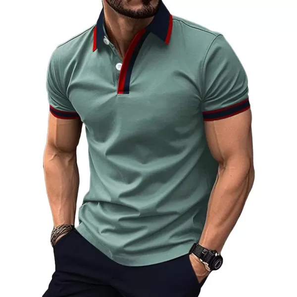Floerns Men's Causal Short Sleeve Polo Shirts Contrast Collar Half Placket T-Shirts
