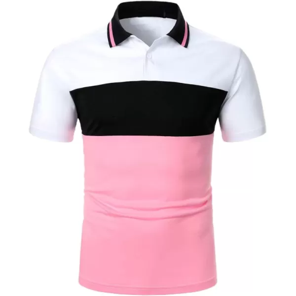 Floerns Men's Causal Short Sleeve Polo Shirts Contrast Collar Half Placket T-Shirts