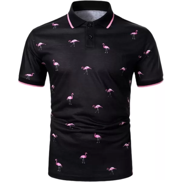 Floerns Men's Causal Short Sleeve Polo Shirts Contrast Collar Half Placket T-Shirts