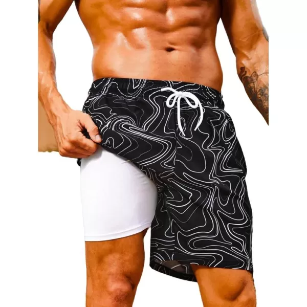 Floerns Men's Swim Trunks with Compression Quick Dry Shorts Swim Board Shorts